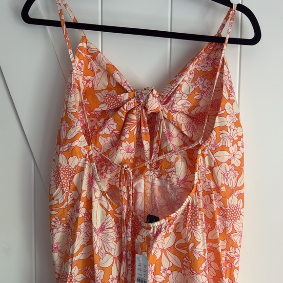 J crew Tie-front Strappy cotton poplin midi dress in‎ orange floral size Medium - Picture 5 of 9